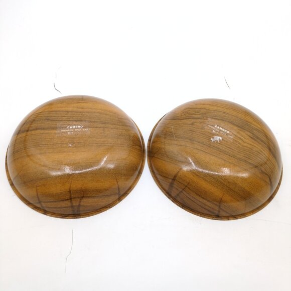 VTG Cambro Faux Woodgrain Salad Bowls Set of 2 - 11" Mid Century Modern Melamine - Picture 5 of 8